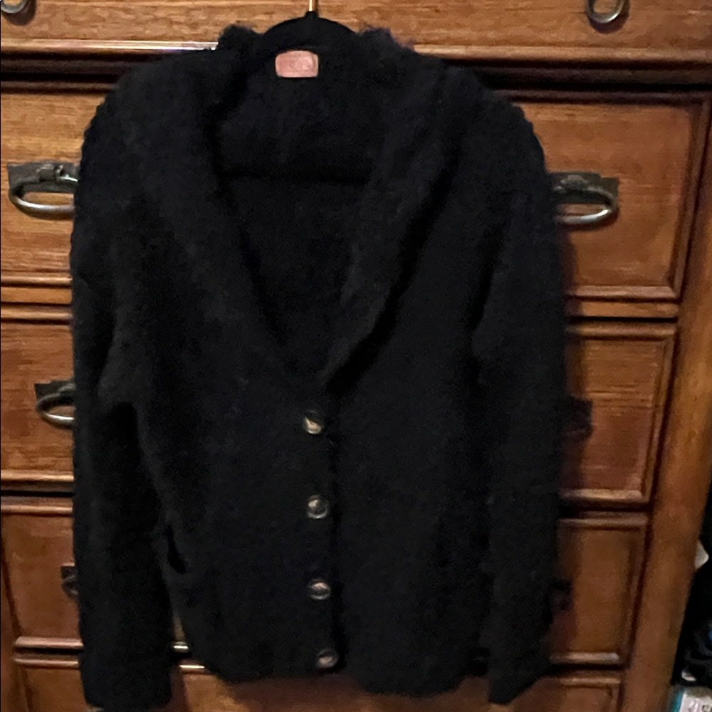 POL Black Fuzzy Cardigan Sweater